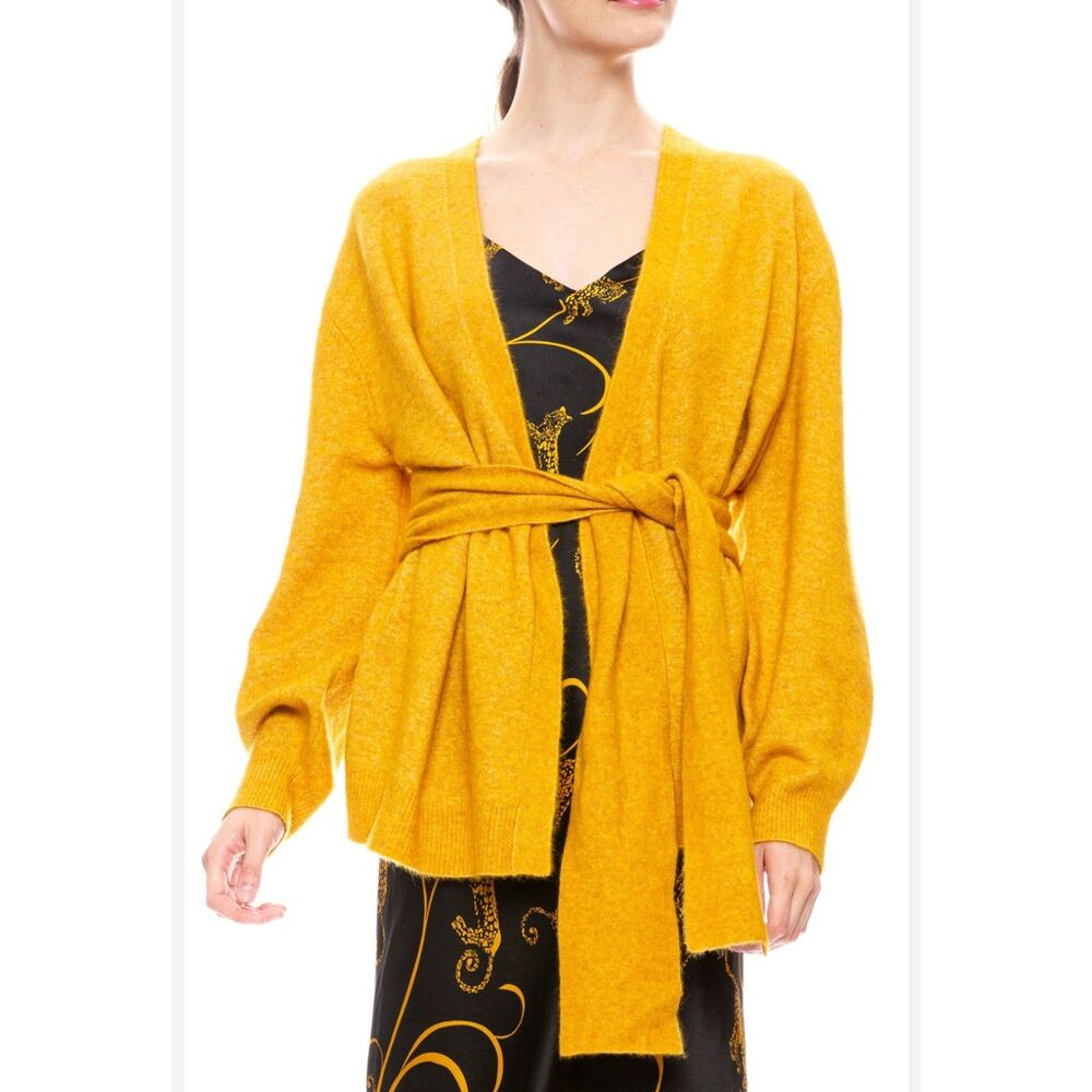 VERONICA BEARD Estella Cardigan Belted Yellow Sweater Baby Alpaca Blend Size M